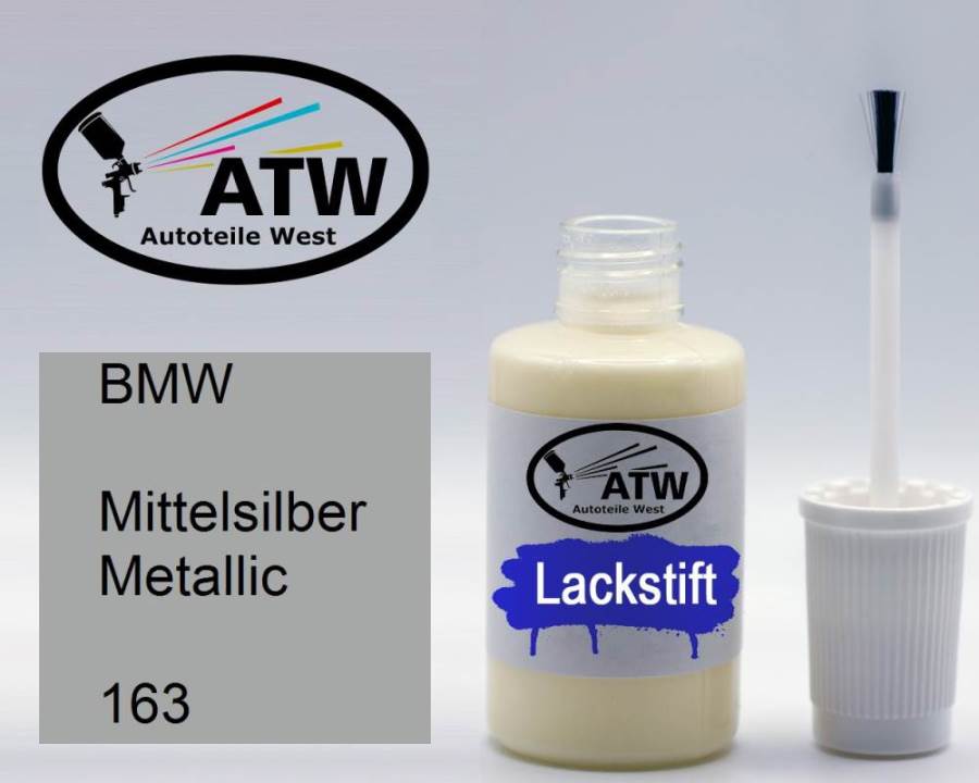 BMW, Mittelsilber Metallic, 163: 20ml Lackstift, von ATW Autoteile West.